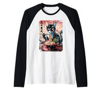 Gatto Ramen Anime Sakura Tramonto Giappone Maglia con Maniche Raglan
