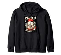 Gatto Ramen Estetico Giapponese Ukiyo-e Artwork Neko Anime Cat Felpa con Cappuccio
