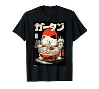 Gatto Ramen Estetico Giapponese Ukiyo-e Artwork Neko Anime Cat Maglietta