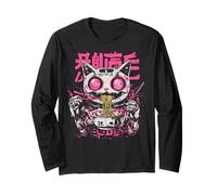 Gatto Ramen Scheletro Giapponese Creepy Anime Gatto Halloween Maglia a Manica