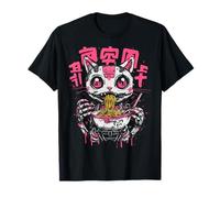 Gatto Ramen Scheletro Giapponese Creepy Anime Gatto Halloween Maglietta