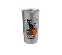 Gatto retrò, TV vintage & Modern Mid-Century Bicchiere termico in acciaio inox doppia parete