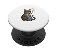 Gatto rilassante con bong divertente stile fumetto PopSockets PopGrip Adesivo