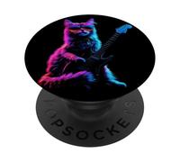 Gatto Rock Con Chitarra E Occhiali Da Sole Gatti Musica PopSockets PopGrip Adesivo