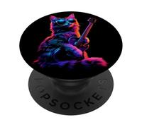 Gatto Rock Con Chitarra E Occhiali Da Sole Gatti Musica PopSockets PopGrip Adesivo