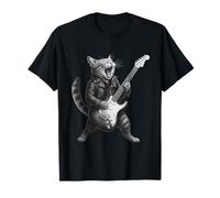 Gatto Rock Vintage Che Suona la Chitarra retrò Cool Kitty Chitarrista Maglietta