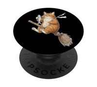 Gatto Rosso che Vola su Scopa con Pesce PopSockets PopGrip Adesivo