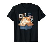Gatto Rosso Kawaii Seduto in Scatola di Cartone Maglietta