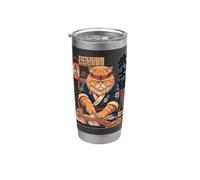 Gatto rosso maestro sushi cucina giapponese samurai combattente Bicchiere termico in acciaio inox doppia parete