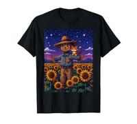 Gatto Rosso Spaventapasseri Campo Girasoli Pixel Art Autunno Maglietta