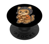 Gatto Rugby con Scrum Cap Cartoon PopSockets PopGrip Adesivo