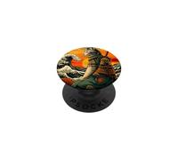 Gatto Samurai al Tramonto tra Onde Oceaniche PopSockets PopGrip Adesivo