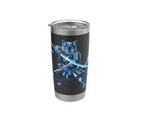Gatto Samurai Blue Warrior Katana Sword Anime Ninja Bicchiere termico in acciaio inox doppia parete