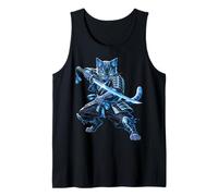 Gatto Samurai Blue Warrior Katana Sword Anime Ninja Canotta