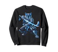 Gatto Samurai Blue Warrior Katana Sword Anime Ninja Felpa