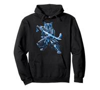 Gatto Samurai Blue Warrior Katana Sword Anime Ninja Felpa con Cappuccio