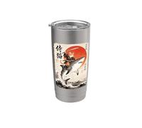 Gatto samurai che cavalca uno squalo | Ukiyo-e Art Bicchiere termico in acciaio inox doppia parete