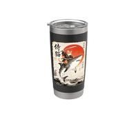 Gatto samurai che cavalca uno squalo | Ukiyo-e Art Bicchiere termico in acciaio inox doppia parete