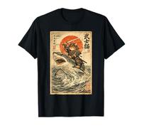 Gatto Samurai Che cavalca Uno squalo | Ukiyo-e Art, Samurai Cat Maglietta
