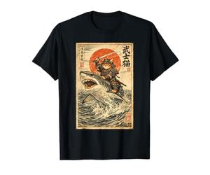 Gatto Samurai Che cavalca Uno squalo | Ukiyo-e Art, Samurai Cat Maglietta