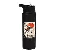 Gatto samurai che cavalca uno squalo | Ukiyo-e Art Stainless Steel Insulated Water Bottle