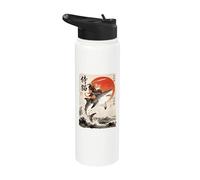Gatto samurai che cavalca uno squalo | Ukiyo-e Art Stainless Steel Insulated Water Bottle