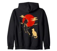 Gatto Samurai, Design Vintage Giapponese del sol Levante Felpa con Cappuccio