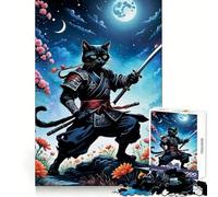 Gatto Samurai Giappone Luna Puzzle da 1000 pezzi per adulti Creativo Pensare Felice Tempo libero Compatto Incastro Perfetto Regalo Creativo (50x75cm)