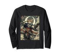 Gatto Samurai Giapponese Kanagawa Wave Gatti Divertenti Maglia a Manica