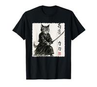 Gatto Samurai Guerriero Giapponese Tradizione Ukiyo-E Maglietta