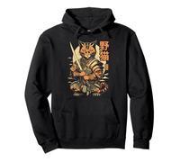 Gatto Samurai Guerriero retrò Vintage Giapponese Felino Bushido Felpa con Cappuccio