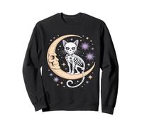 Gatto Scheletro sulla Luna Crescente Halloween Felpa
