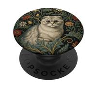 Gatto scozzese pieghevole vintage floreale argento PopSockets PopGrip Adesivo