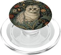 Gatto scozzese pieghevole vintage floreale argento PopSockets PopGrip per MagSafe
