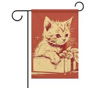 Gatto sdraiato sulla scatola, bandiera estiva da giardino su entrambi i lati, 30,5 x 45,7 cm, bandiere da giardino primaverili per il sole e il benvenuto stagionale, decorazione per esterni