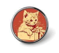 Gatto sdraiato sulla scatola distintivo rotondo carino smalto spilla abbigliamento personalizzato decorazione unisex porta badge cappelli borse camicie decorazione