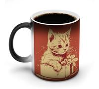 Gatto sdraiato sulla scatola Tazze da caffè divertente tazza cambia colore tazza unica tazza sensibile al calore tazza da tè in ceramica stampa moda regalo novità per compleanno uomini donne