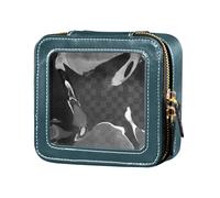 Gatto selvatico con un fiore esotico borsa da viaggio per il trucco, piccola borsa portatile per cosmetici organizer con cerniera finestre trasparenti per donne, Multicolore, Taglia unica