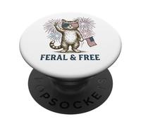 Gatto selvatico e libero divertente patriottico 4 luglio gatto PopSockets PopGrip Adesivo