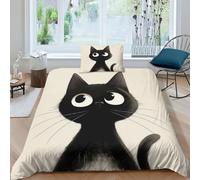 gatto Set Di Biancheria Da Letto Con Stampa Di 3D,Gatto in stile bianco e nero Copripiumino Con Cerniera 2 Pcs,Incluso Copripiumino E Federe,Biancheria Da Letto Per Ragazzi E Ragazze Single(135x200cm)