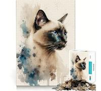 Gatto siamese ad acquerello, puzzle da 1000 pezzi per adulti, gioco di allenamento mentale, svago leggero, design da assemblare, regalo stagionale 50x75cm