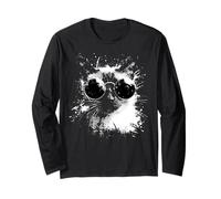 Gatto Siamese con Occhiali da Sole Bianco Splash Art Cats Cool Maglia a Manica