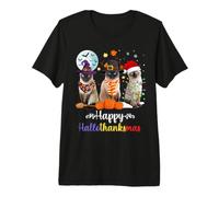 Gatto Siamese Halloween Buon Natale Happy Hallothanksmas Maglietta Premium