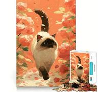 Gatto siamese in un roseto, puzzle da 1000 pezzi per adulti, gioco per esercitare la mente, svago delicato, design da assemblare, regalo stagionale 38x26cm