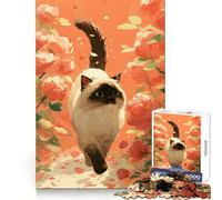 Gatto siamese in un roseto, puzzle da 1000 pezzi per adulti, gioco per esercitare la mente, svago delicato, design da assemblare, regalo stagionale 38x26cm