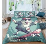Gatto skateboard Microfibra Morbida Copripiumino 3 Pezzi,3D Motivo Gatto cool Copripiumino,Copripiumino E Federe,con Chiusura A Cerniera E Federe Cuscino Per Adulti E Ragazzi Double（200x200cm）