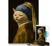 Gatto Smudge con Orecchino di Perla - Puzzle di Vermeer Meme Art per Adolescenti 1000 Pezzi Gioco di Ragionamento e Abilità Rilassante Taglio Preciso Regalo Perfetto (50x75cm)