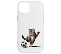 Gatto soriano a righe che calcia palla da calcio divertente amante dei gatti Custodia per iPhone 14 Plus
