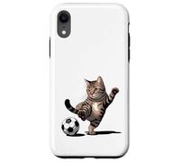 Gatto soriano a righe che calcia palla da calcio divertente amante dei gatti Custodia per iPhone XR