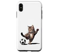 Gatto soriano a righe che calcia palla da calcio divertente amante dei gatti Custodia per iPhone XS Max